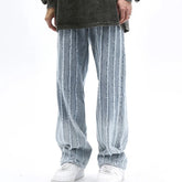 Threebooy Y2K Streetwear Striped Baggy Stacked Jeans Pants For Men Clothing Washed Blue Straight Loose Denim Trousers Pantaloni Uomo